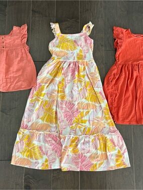 Cat & Jack Pink, Yellow & White Tropical Ruffle Strap Dress, Coral top & dress